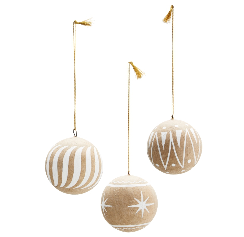 Lot de 3 boules de Noël en papier mâché "Madam Stoltz" - Le Joli Shop